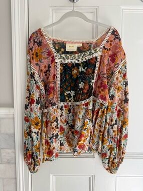 Anthropologie Multicolor Floral Patchwork Peasant Tunic
